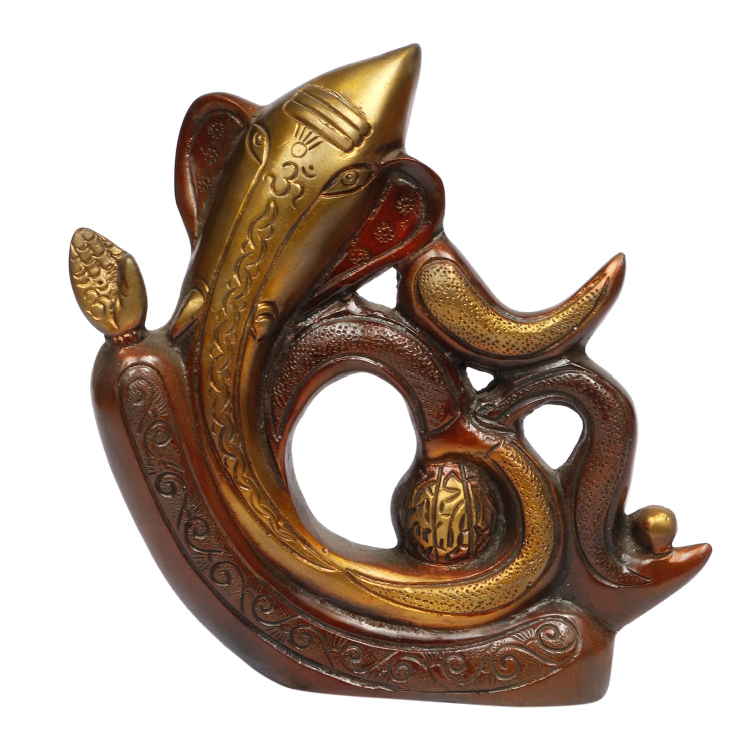 ARTVARKO Modern Art Designer Om Ganesha Ganesh Brass Idol Murti Religious Statue for Good Luck & Success Gift 8 Inch.