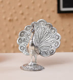 KridayKraft Peacock Metal Statue Idol Decorative Showpiece Feng Shui As Table Top Figurine for Living Room Bedroom Home Office Décor for Decoration & Gifting Purpose (Silver)