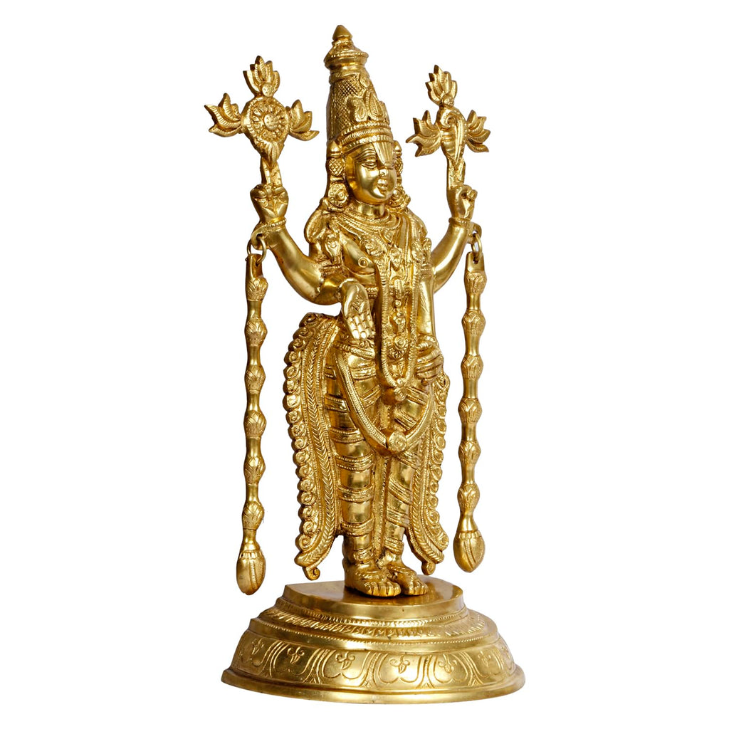 Svarup Brass Tirupati Balaji Venkateshwara Statue Vishnu Chakra Namah Shankh Murti Lord Srinivasa Religious Idol Decor Gift 16 Inch
