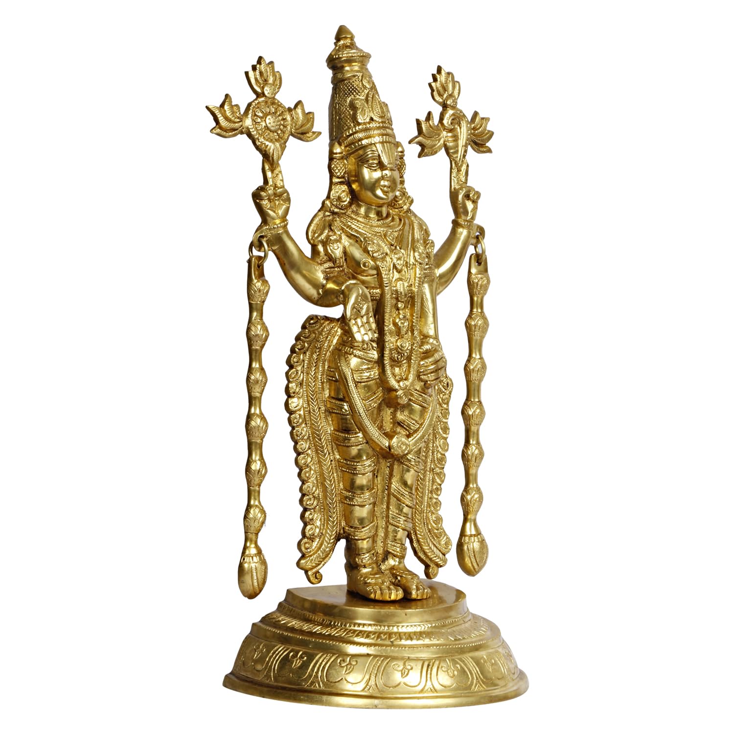 Svarup Brass Tirupati Balaji Venkateshwara Statue Vishnu Chakra Namah Shankh Murti Lord Srinivasa Religious Idol Decor Gift 16 Inch