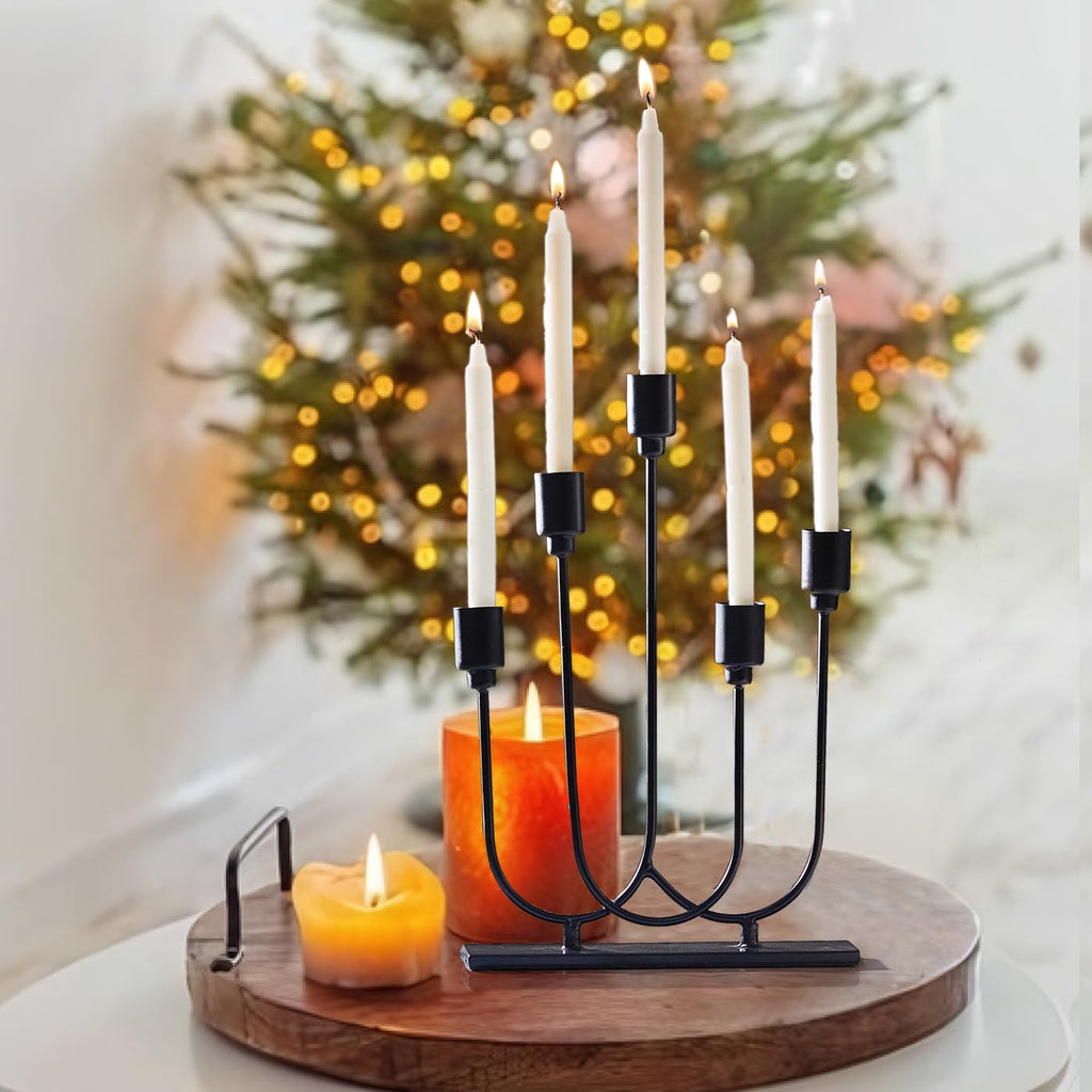 TIED RIBBONS Candle Holder Candlestick Holder Pillar Candle Stand for Home Decoration Dinner Table 5 Arms (Iron, 29.2 cm x 20.3 cm) - Decorations Items for Home Office Gifts Item