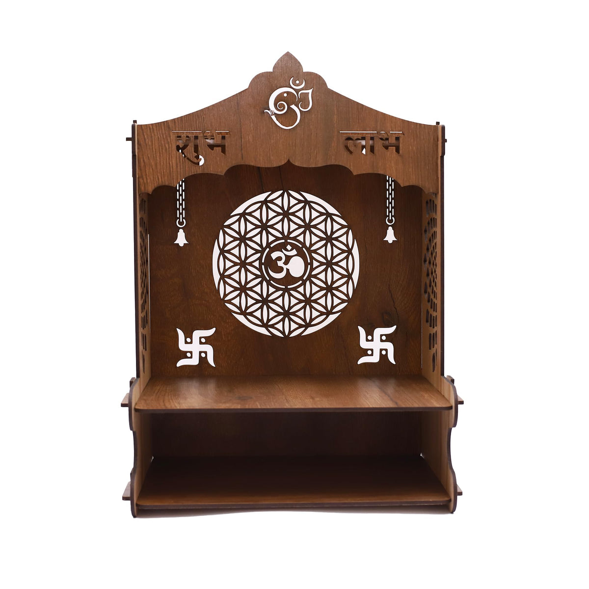 SHIV FURNITURE Mangal Beautiful Wooden Pooja Stand for Home, Temple, Office, Wall Mounted Puja Mandir (Brown)