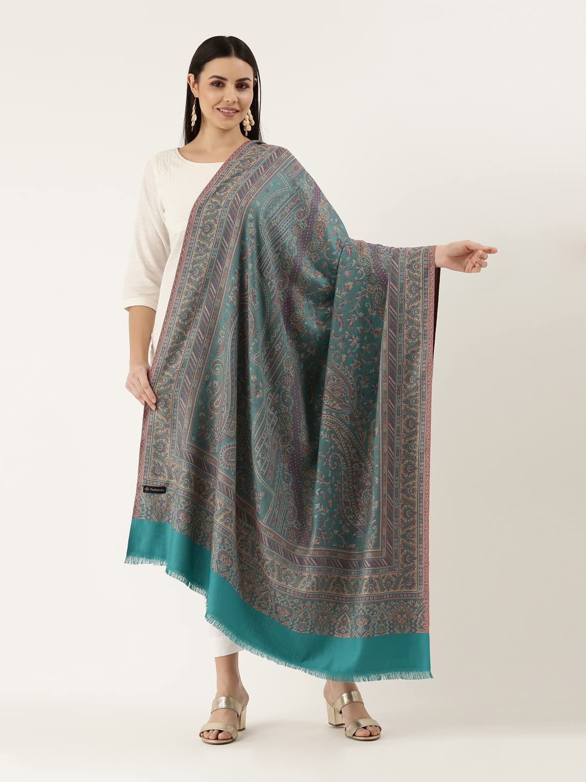 Pashmoda Women Noor Kashmiri Royal Paisley Design Jamawar Shawl (Size: 101 X 203 Cms)