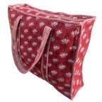 Bazaar Bhoot Edition Premium Cotton Quilted Shopping Tote Bag - Multipurpose Long Lasting Foldable Reusable Bag with zipper for Shopping, Travel & Daily Use - Made in India (Dark Pink)