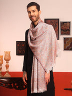 Pashmoda Men Chandni Kaani Stole, Authentic Kashmiri Luxury Pashmina Style Shawl, Stole, Small Size Gents Lohi, (Size 28x80 Inches,White Color) MAVST07
