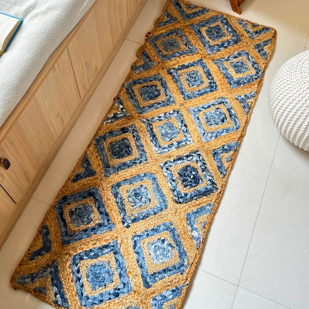 ATRANGI STUDIO Rectangle Jute Rug | Handwoven Braided Design Mat | Rectangular Floor Rug for Living Room, Bedroom, Reading Corner | Boho Home Decor | 20x55 inch, Natural