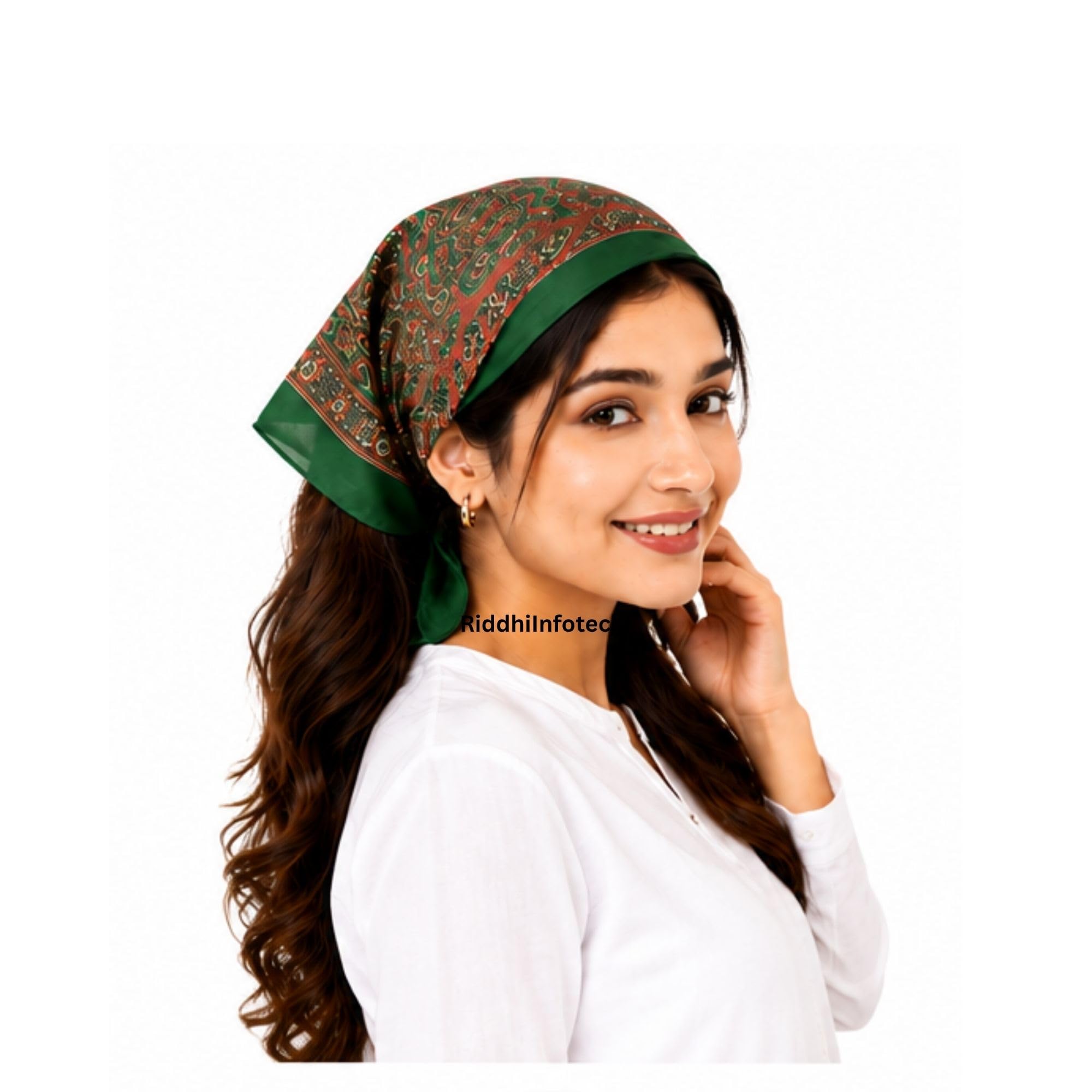 RiddhiInfotech Traditional Uttarakhand Pahadi Scarf (26 x 26 Inch) | Printed Square Head Scarf for Women & Girls | Vintage Style Hair Scarf, Bandana, Head Wrap & Neck Scarf | Multicolour | 1Pc