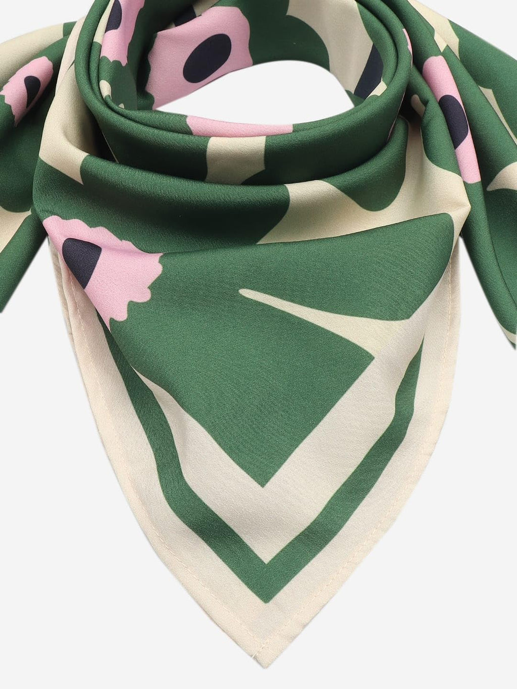 Beau Design Women's Stylish Square Polyster Trendy Digital Printed Fashion Head Neck Scarf Stole Green/OffWhite - Large 29 X 29
