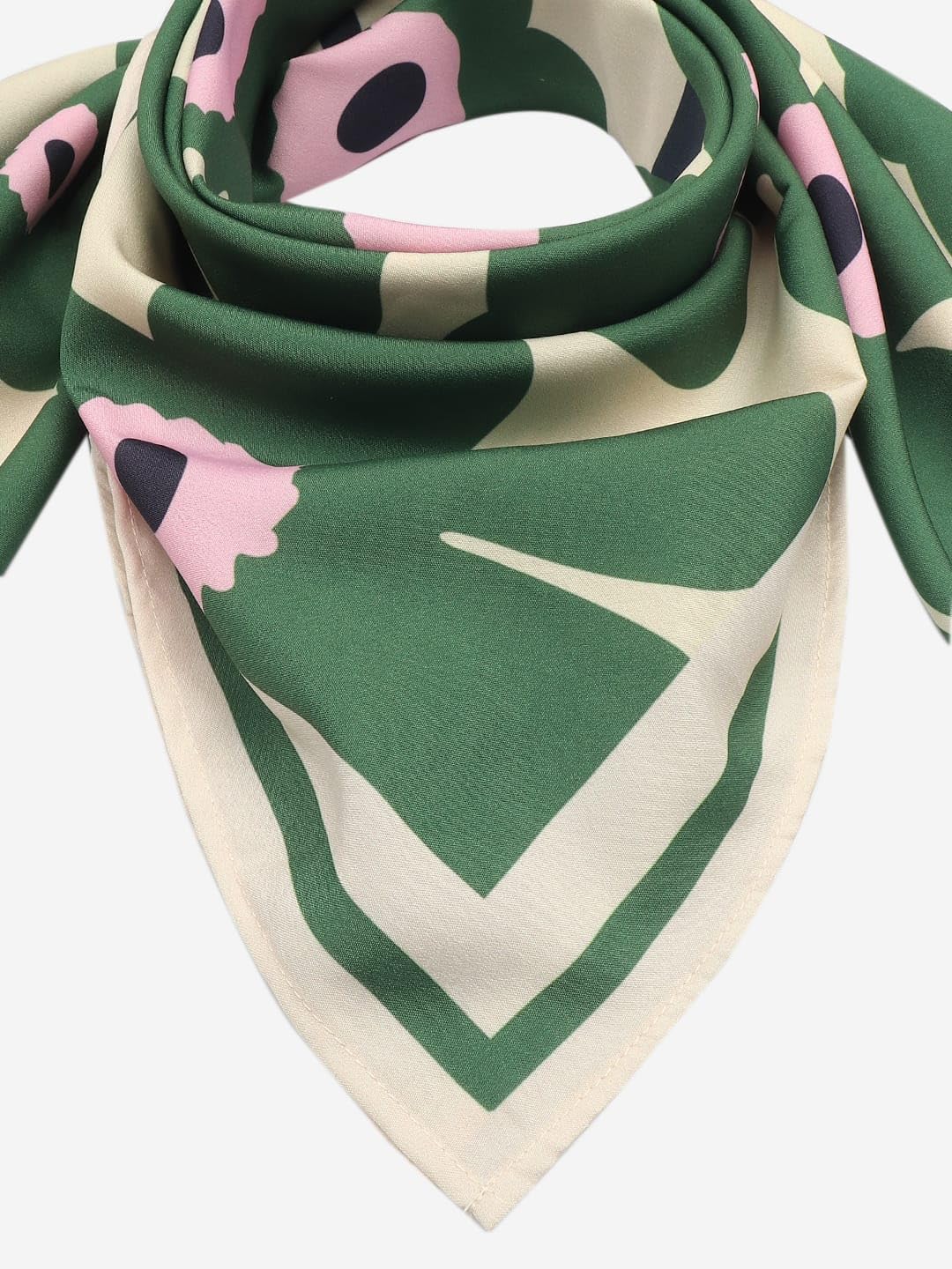 Beau Design Women's Stylish Square Polyster Trendy Digital Printed Fashion Head Neck Scarf Stole Green/OffWhite - Large 29 X 29
