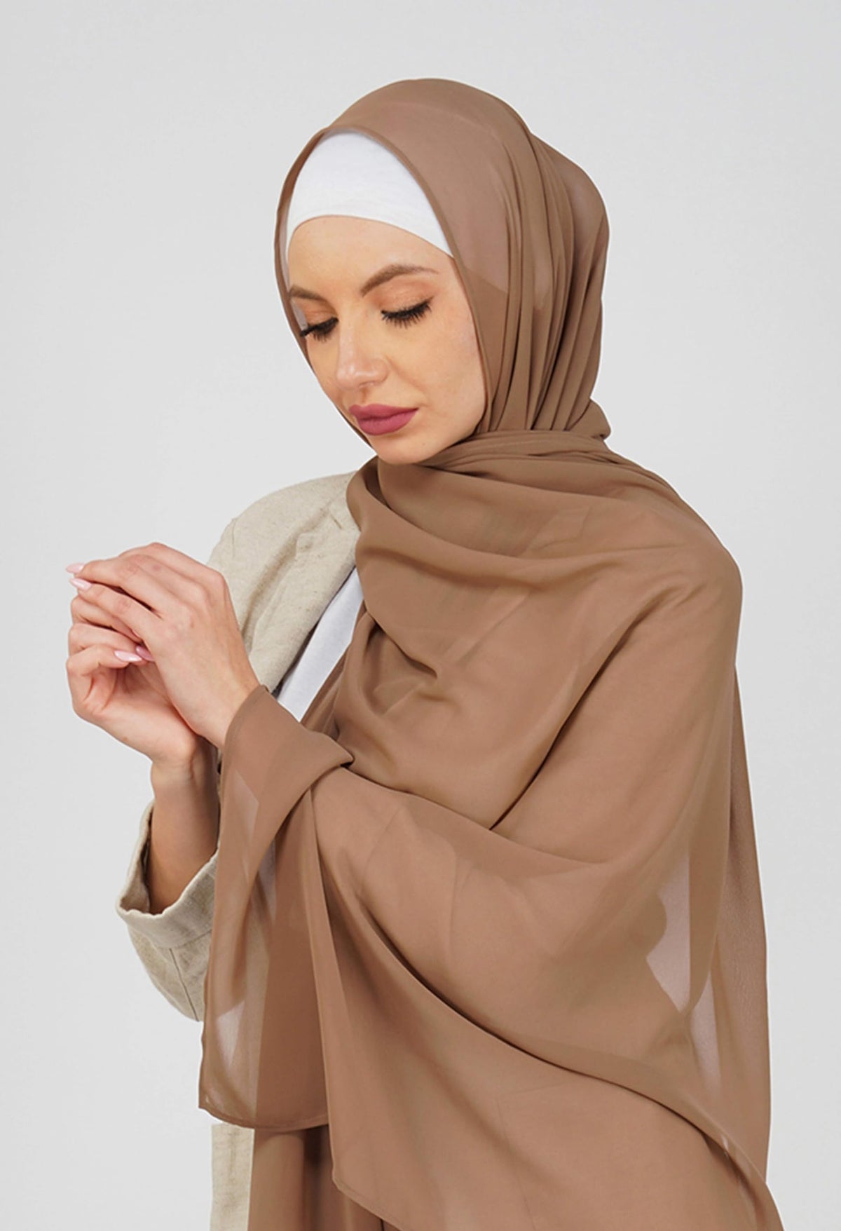 ANA Soft Chiffon Scarf/Stole/Hijab/Dupatta - Soft and Flowy Texture, Solid Pattern, Perfect Blend of Style and Comfort - Elegance for Every Occasion (Taupe)