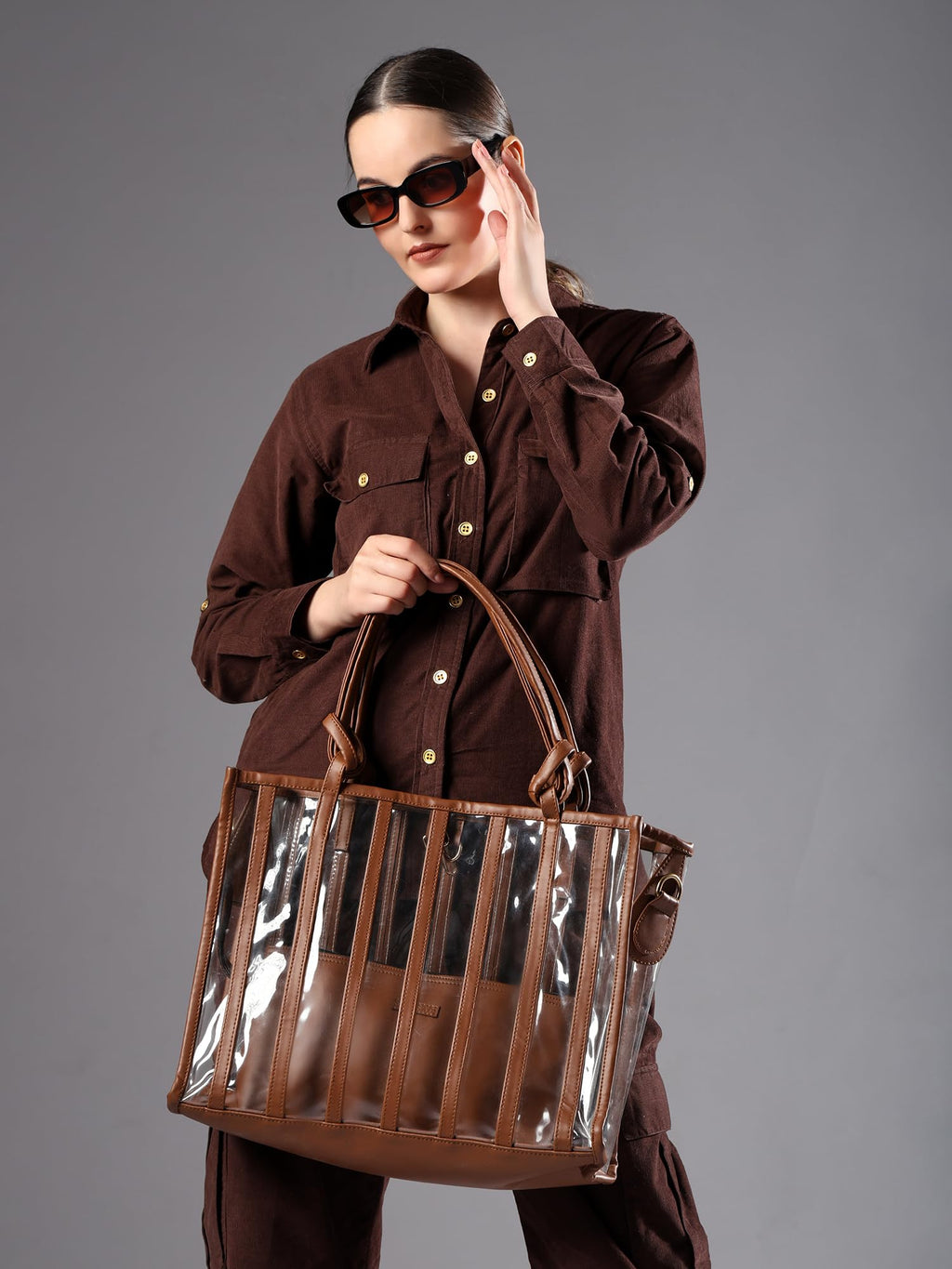ENSAC Women’s Transparent Tote Bag | Premium Synthetic Leather & Durable Clear Handbag with Zip Closure | Stylish Office, College & Travel Tote | Handcrafted in India