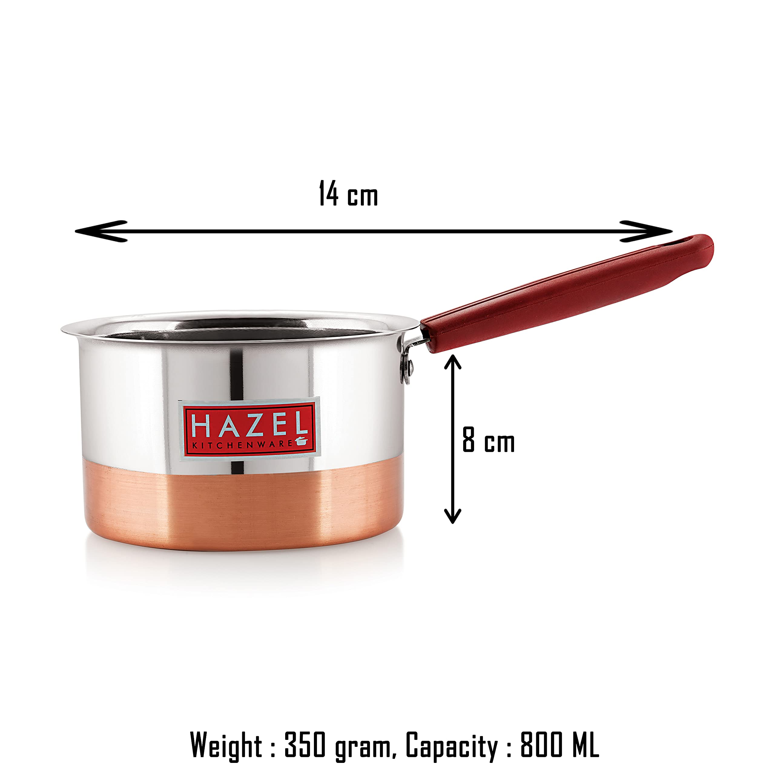 HAZEL Steel Sauce Pan | 800 ml Tea Pot | Stainless Steel Sauce Pan | Cookware with Copper Bottom | Milk Pan with Copper Bottom