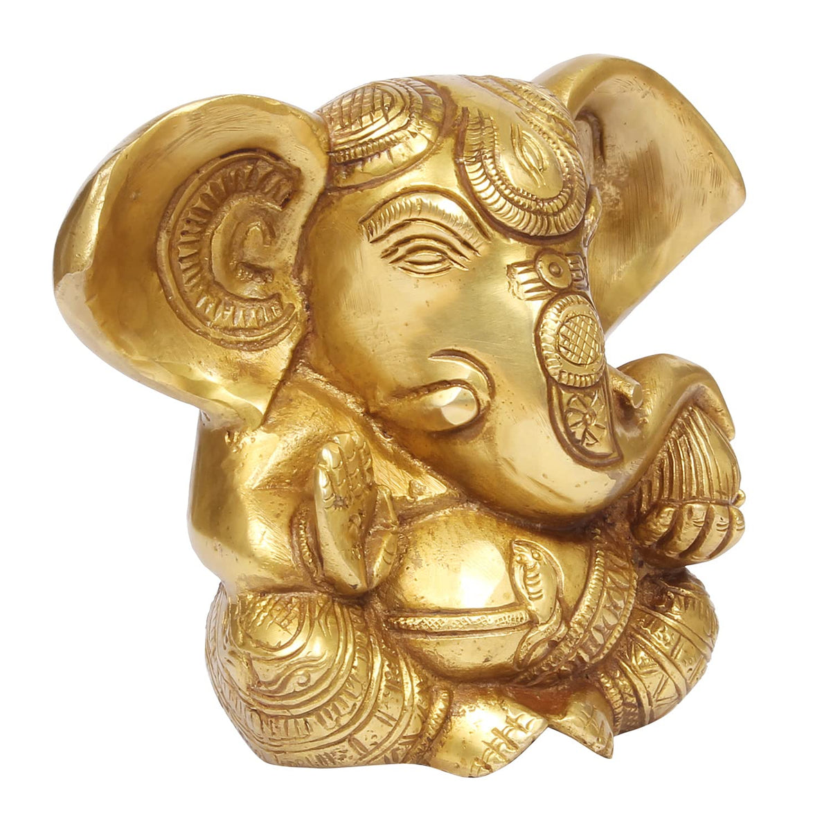 ARTVARKO Brass Lord Ganesha Ganpati Religious Statue Idol Big Ear Appu Ganesh Murti Home Decor for Puja Size(LxBxH 6x3x4.5 Inches, 1.5 Kg)