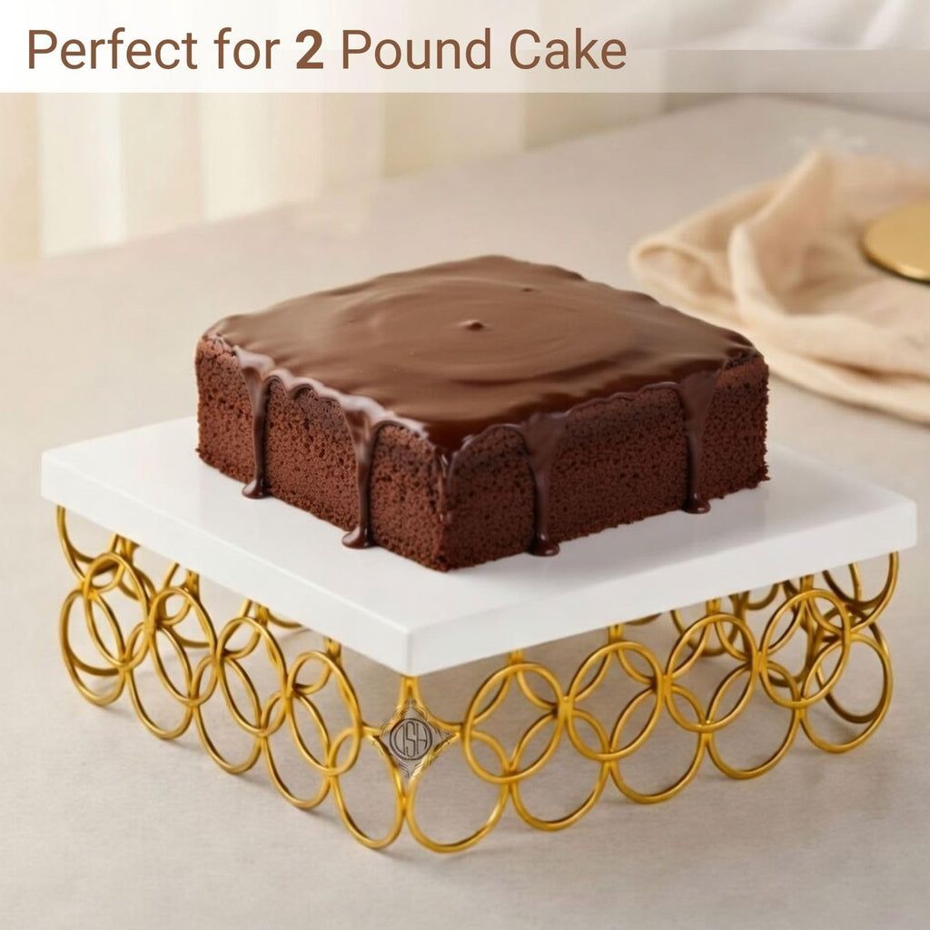 DSH Metal Cake Stand Gold and White 10 Inch Multipurpose Display Stand for Birthday and Wedding Party Suitable for 2 Pound Cake.