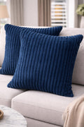 AWARD VELVETS Premium Faux Rabbit Fur Plush Luxury Soft Fluffy Striped Decorative Throw Pillow/Cushion Covers for Sofa, Couch, Living Room - (Navy Blue, 24 x 24 inch) Set of 1