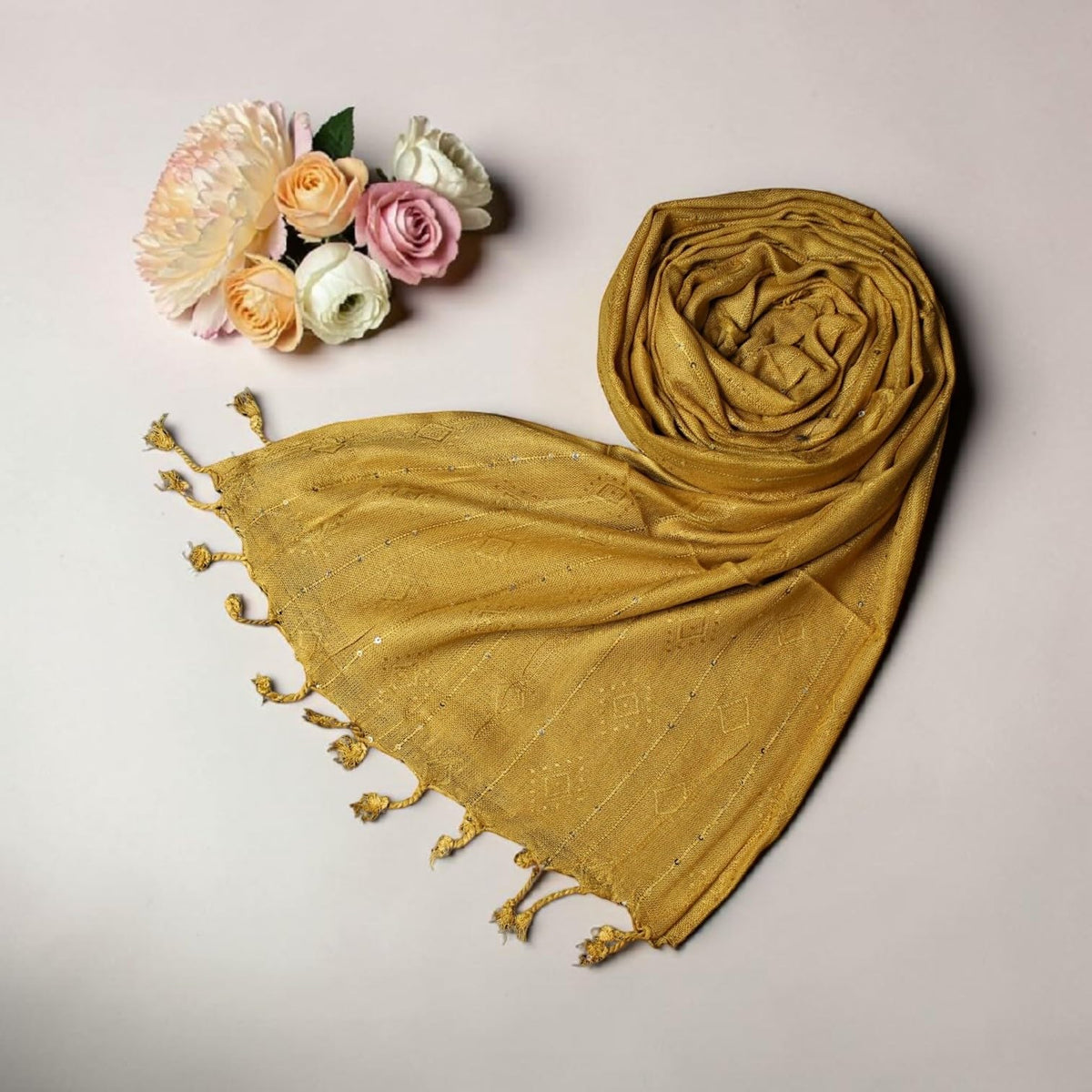 STOLE STUDIO Elegant Luxurious Sequence Viscose Stole Scarf (Yellow)