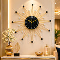Mahira Artefacts Luxury Metal Wall Clock 21 Inch, Silent Non-Ticking Modern Sunburst Wall Clock, Gold Black Decorative Wall Clock for Living Room, Bedroom, Office, Home Decor