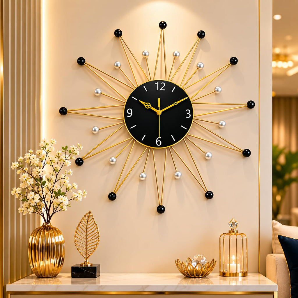 Mahira Artefacts Luxury Gold Sunburst Metal Wall Clock