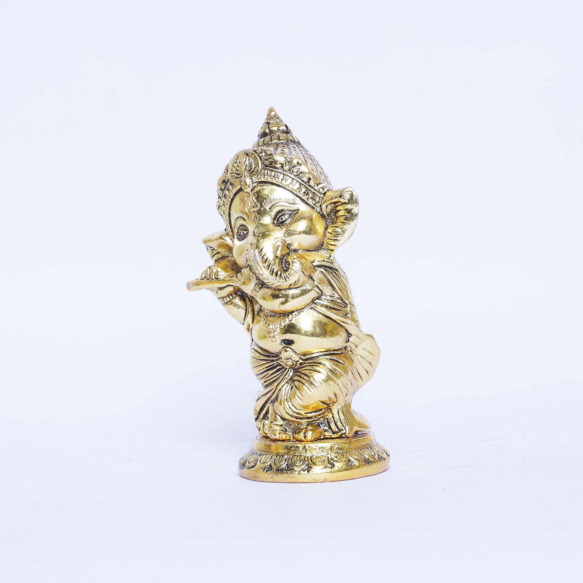Metal Ganesha Playing Flute Murti,Ganpati Metal Statue,Home Decor,Office Decor,Showcase Decor,Ganesha Metal Satue Idol Gift for Diwali Gift,Birthday Gift,Return Gift,Corporate Gift...Brass Color