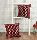 DECOMIZER Jacquard Geomteric Cushion Covers 16 inch x 16 inch Set of 2 Ethnic Motifs Cushion Covers,Design- Ambi,Color- Maroon-240 TC