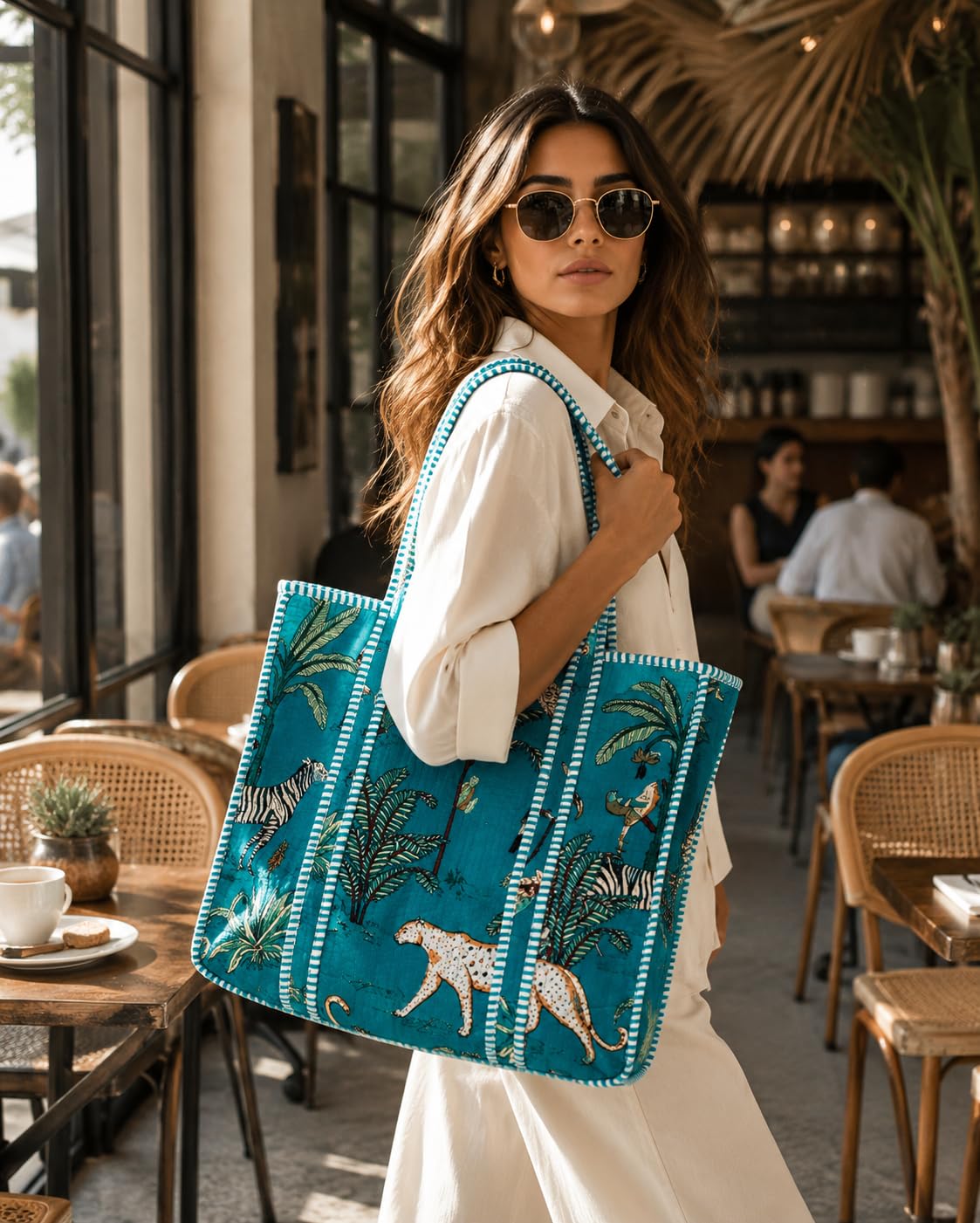 Yda fashion Quilted Cotton Tote Bag – Reusable Large Shopping Bag for Women & Men, Lightweight Eco-Friendly Grocery Tote with Printed Design, Shoulder Bag for Travel, Beach & Daily Use