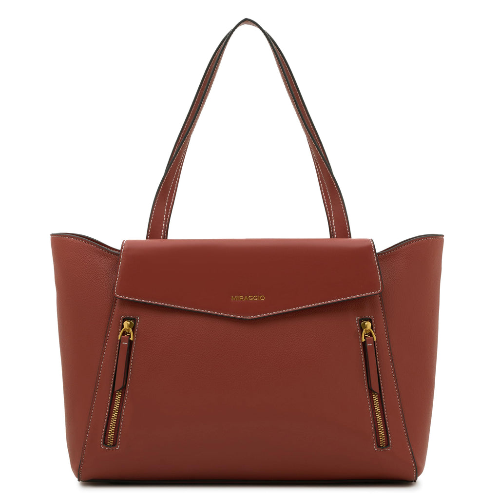 Miraggio Roberta 16 Inch Laptop Tote Bag For Women Office Use | Office Tote Bag With Zipper Closure | Stylish Totes Bag (Rust)