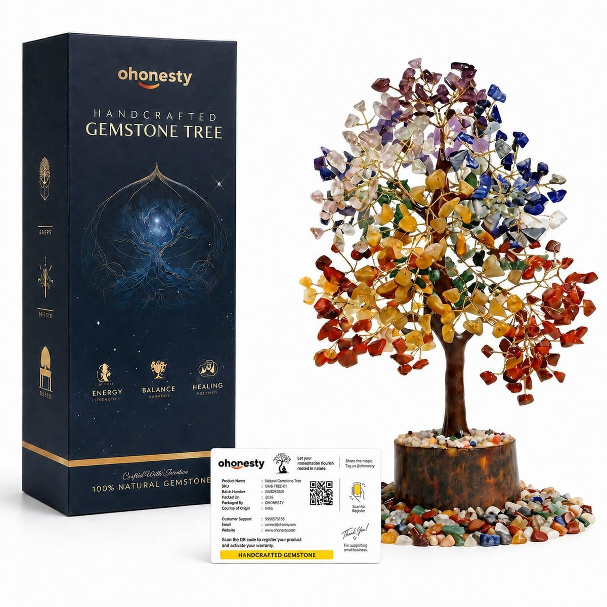 ohonesty 7 Chakra Crystal Tree Antique Showpiece - Positive Energy, Good Luck Gift, Vastu Decor, Spiritual Gift for Women, Living Room TV & Office, Housewarming Gifts, 350 Beads, Multicolor