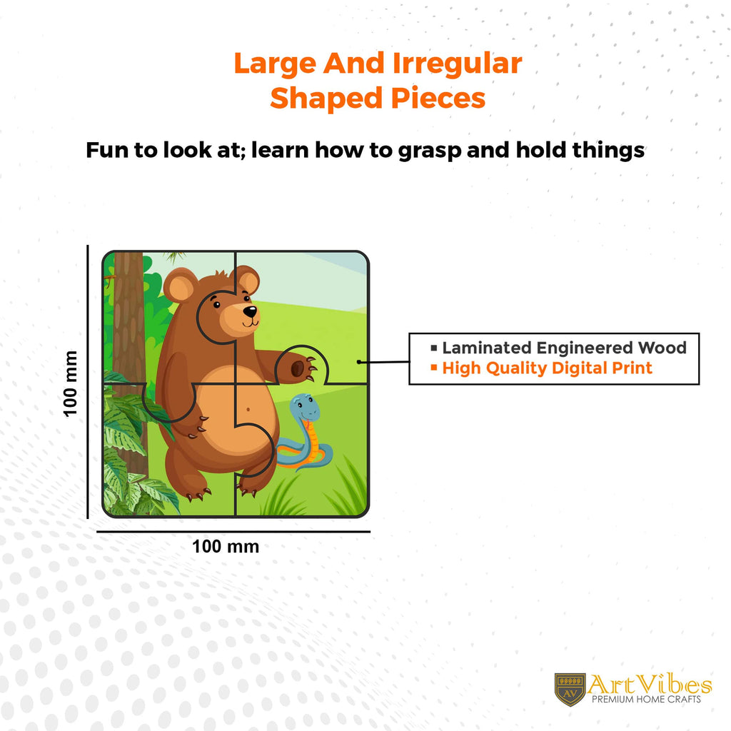 Artvibes Animals Wooden Jigsaw Puzzle Games for Children & Kids | Jigsaw Puzzles for Kids Age 2-5 | 4 Pieces Puzzles | Toddler's Wooden Puzzle (PZ_505NN), Set of 6