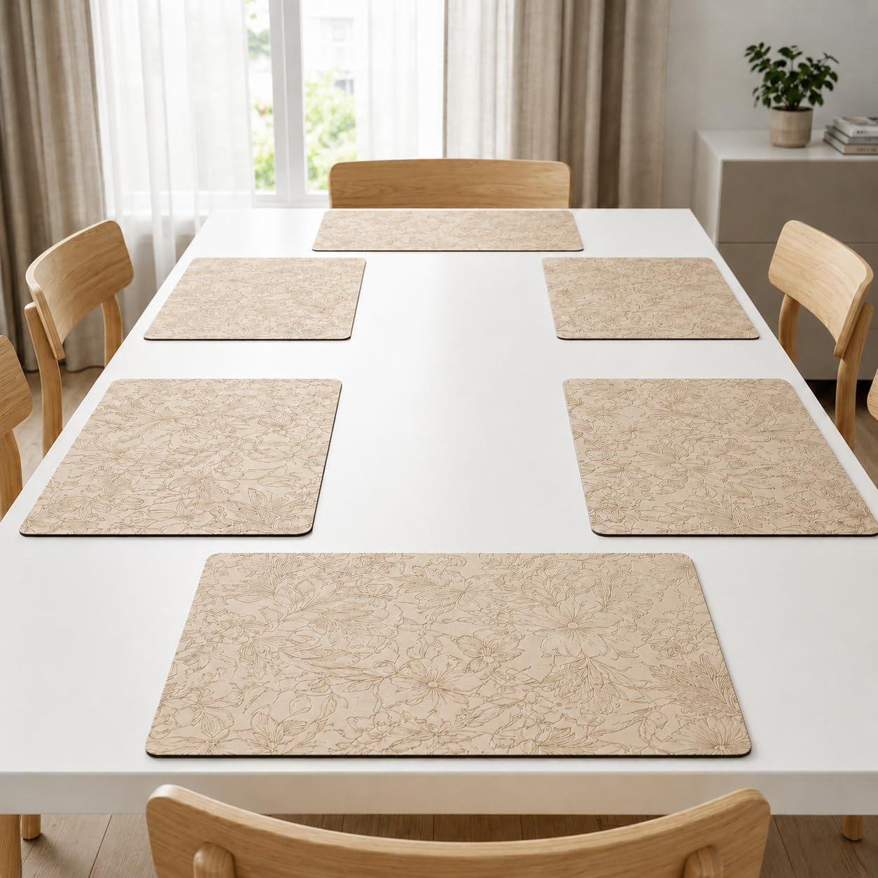 Yelona Premium Faux Leather Placemat Set of 6 | Printed Floral Design, Waterproof & Heat Resistant Table Mat | Non-Slip, Washable for Dining, Kitchen & Home Decor (Beige, 43 x 30 cm) Kafalo