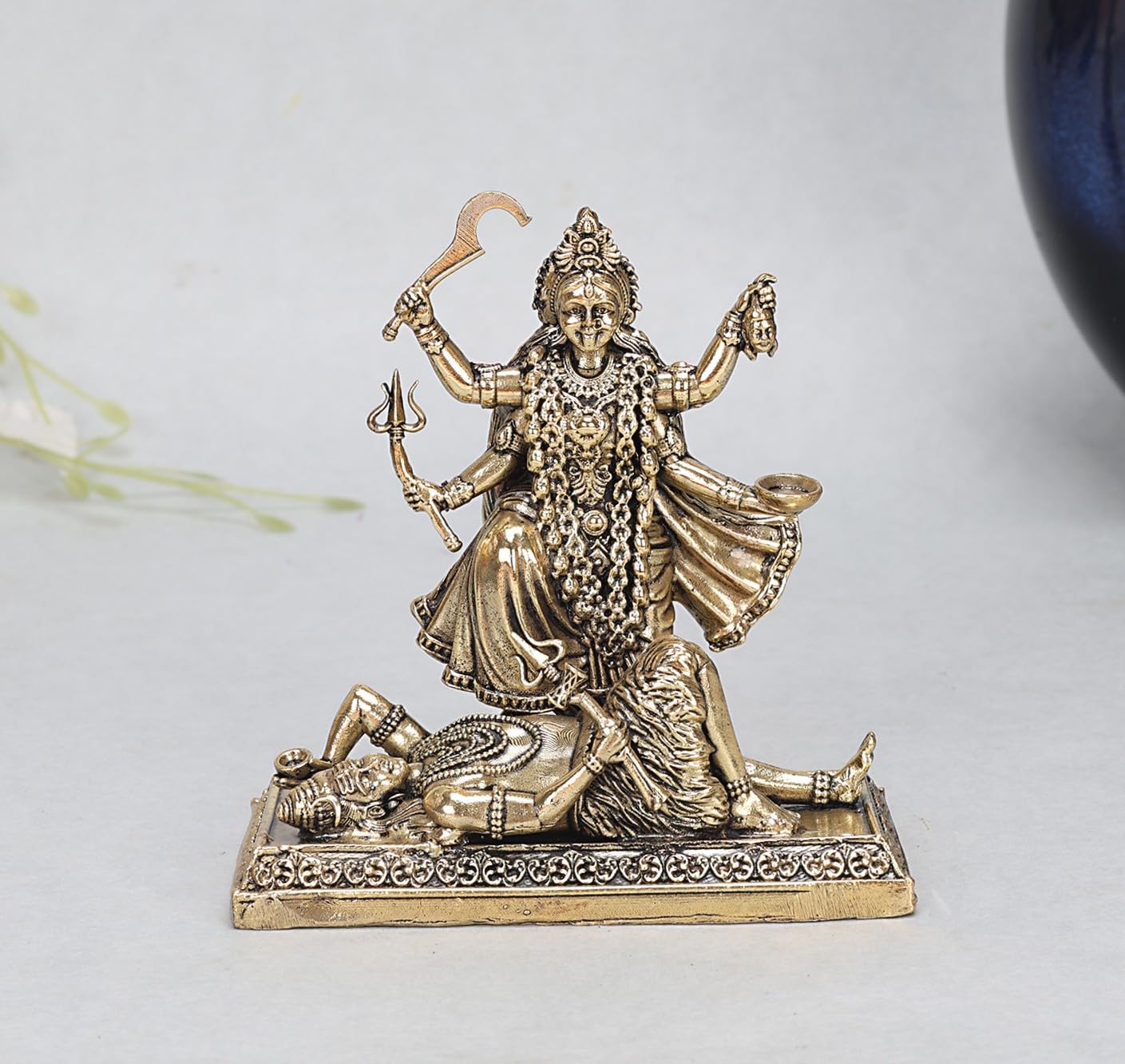 ARTVARKO Brass Kali MATA Murti Maha Kaali with Shiva Idol Adi Shakti Ma Mahakali Kalika Maa Statue 4 Inch