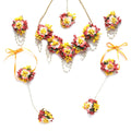 ZENEME Handmade Peach & Yellow Floral Jewellery Set for Women & Girls | Handcrafted Flower Necklace Set with Earrings, Maang Tikka & Pair of Hathphool | Mehendi, Haldi, Wedding & Bridal Jewallery