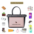 SMAARA Stylish Tote Bag for Women | Office Laptop Bag for Women | Premium Faux Leather Handbag | Large Shoulder Tote Purse Fits 16 Inch Laptop for Work Travel & Daily Use | Onyx Aura(Black)