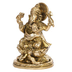 Svarup Brass Ganesha Sitting on Lotus Idol Ganesha Statue Ganpati Murti for Home Decor Puja Gift Height 5 Inch.