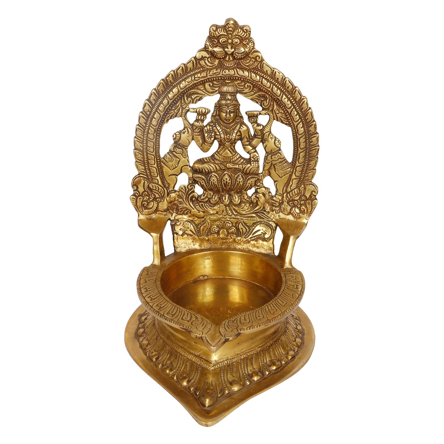 SVARUP 12 Inch Large Gold Color Brass Laxmi Diya with Big Container: Ideal for Home, Temple, Wedding Gifts & Pooja