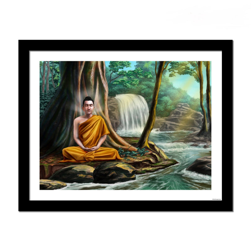 VIBECRAFTS Premium Wall Frame Painting of Peaceful God Buddha Digital Reprint Posters with Synthetic Wooden Frame Home, Office Decorative Gift Item(15 inch x 12 inch)(PFVC1Pcs2H_401)