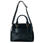 RICHSIGN LEATHER ACCESSORIES Full-Grain Natural Leather Top-Handle satchel Tote Ladies Handbags & Shoulder Sling Bags For Women Office Branded Stylish Latest Size-L-11 X H-10 x W- 5 In (BLACK)
