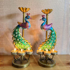 ATRANGI STUDIO Ganesha & Peacock Iron Tealight Holder | Handcrafted Festive Decor | Designer Tealight Candle Holder | Hold 3 tealight Candles | Perfect for Pooja Shelf, Side Table & Gifting | 13 Inch