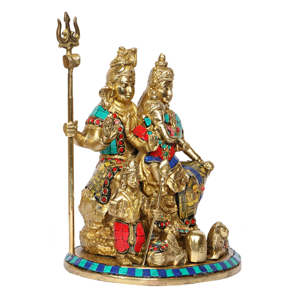 SVARUP Brass Shiva Parvati Shiv Parivar Shankar Bhagwan Ganesh Family Murti Idol Statue Sculpture Multicolor Height 10 Inch