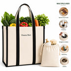 Heavy Duty Cotton Canvas Shopping Bag for Men, Women 16x15x8 Inch with FREE Fridge Vegetable Bag | Reusable Eco-Friendly Grocery Tote Bag with Strong Handles | Washable Market Bag (1)