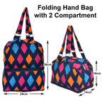 Kuber Industries Hand Bag | Cotton Folding Storage Bag | Zig Zag Print Storage Shopping Bag | 2 Compartment Toiletry Bag with Handle | Blue
