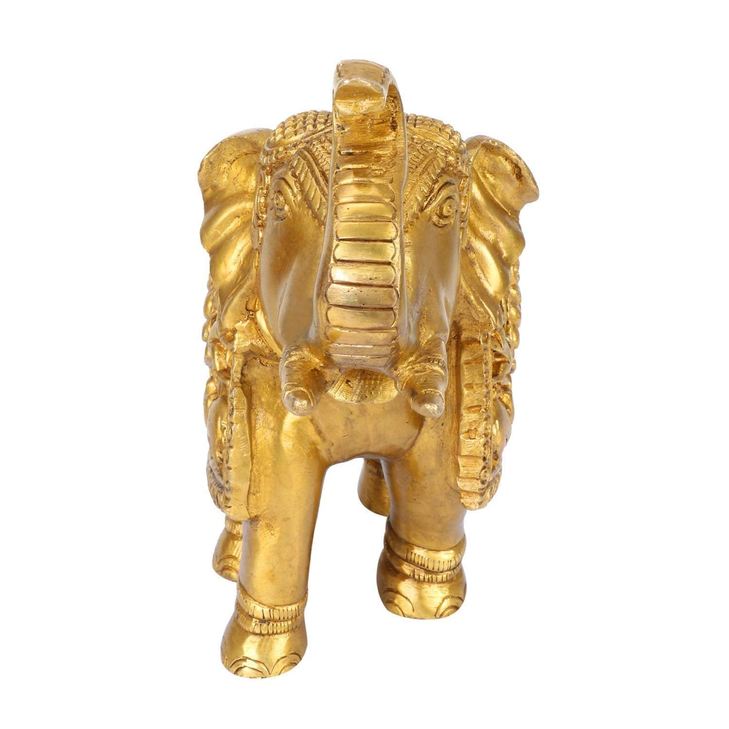 ARTVARKO Brass Elephant Ganesha Carving Trunk Up Royal Hathi Showpiece for Home Decor (LxWxH): 8.5 x3.5 x7 Inch, Weight 3.1 Kg