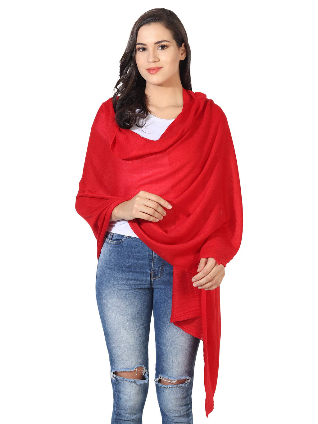 MUFFLY Fine Blended Ultra Soft & Warm Wool Silk Unisex Pashmina Shawl, Stole & Wrap with Hanger (Red)