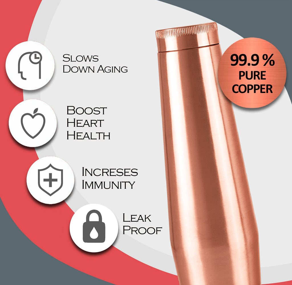 MILTON Copper Crown 1100 Water Bottle, Set of 2, 950 ml Each, Copper | 100% Leak Proof | Office, Home,Travel
