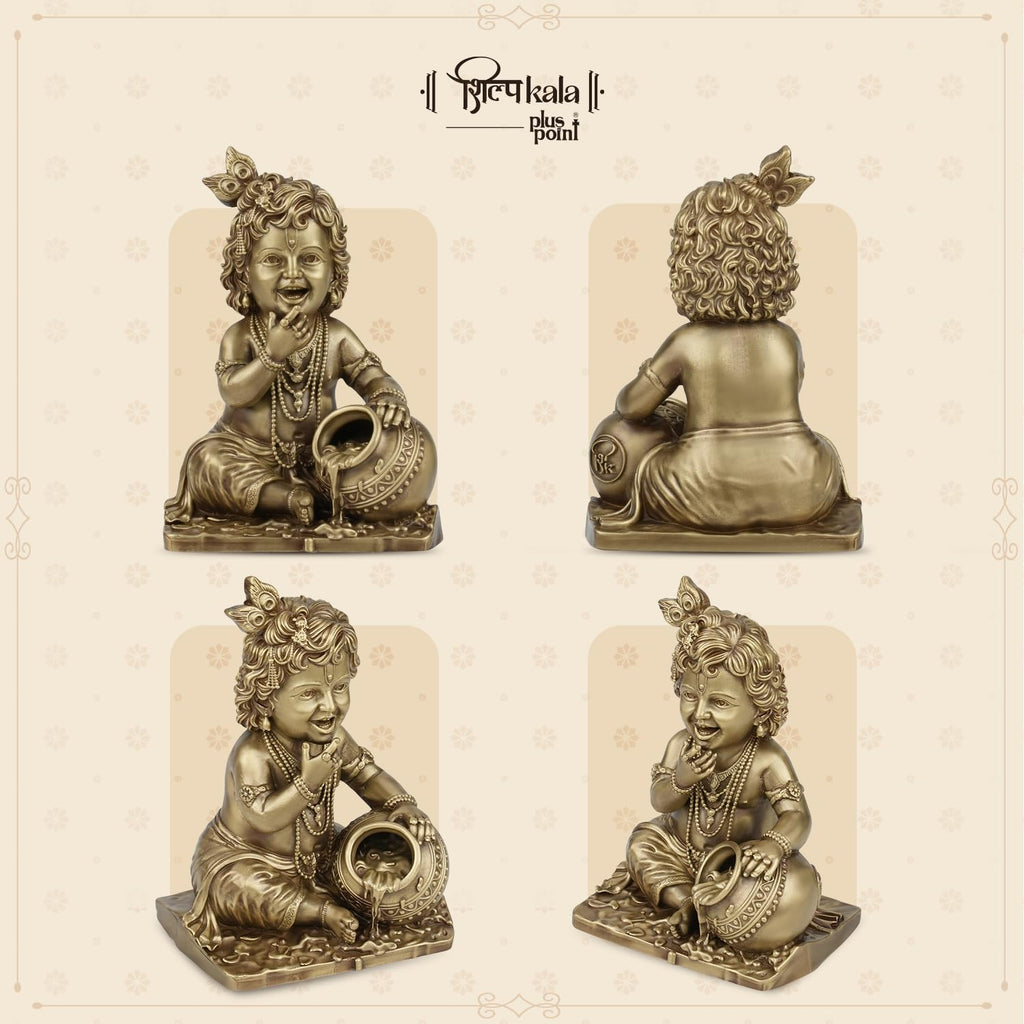 Shilpkala 2.3 Inch Makhan Chor Brass Idol | Brass Krishna Murti for Home Temple, Office Desk & Living Room Decor | Gift for Housewarming & Festivals (Coffee Antique Finish)