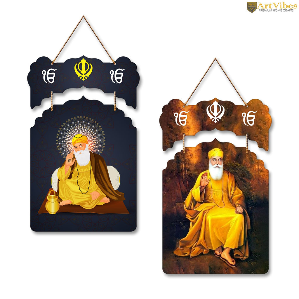 Artvibes Guru Nanak Dev Mdf Wood Wall Art for Home Decor | Spiritual Decor Items | Wall Art Paintings | Wall Poster | Religious Wall Hanging| Stylish Modern Decor Item | Gift Item (WH_9211N), Set of 2