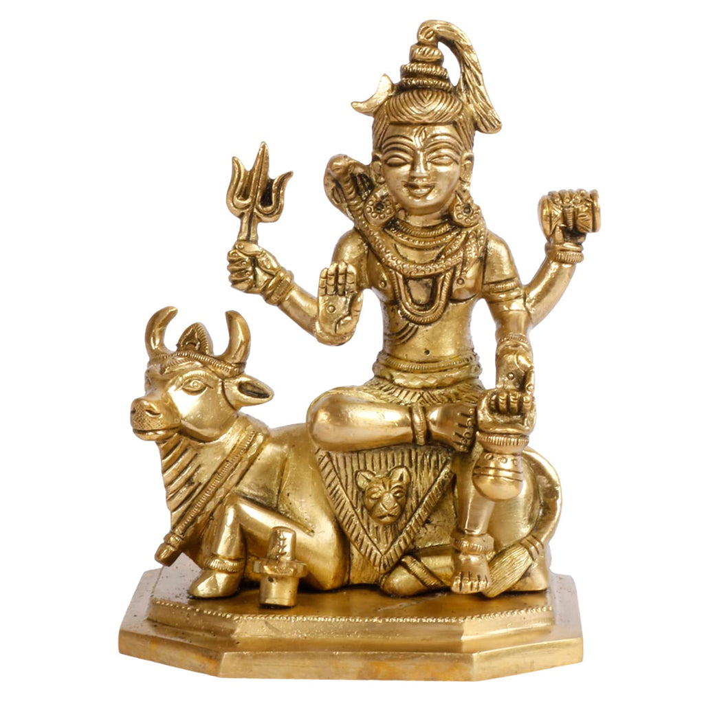 ARTVARKO Brass Lord Shiva Shiv Sitting on Nandi Bull Cow Idol Statue for Home Decor, Mandir,Temple, Gift, Showpiece 5.5 Inch
