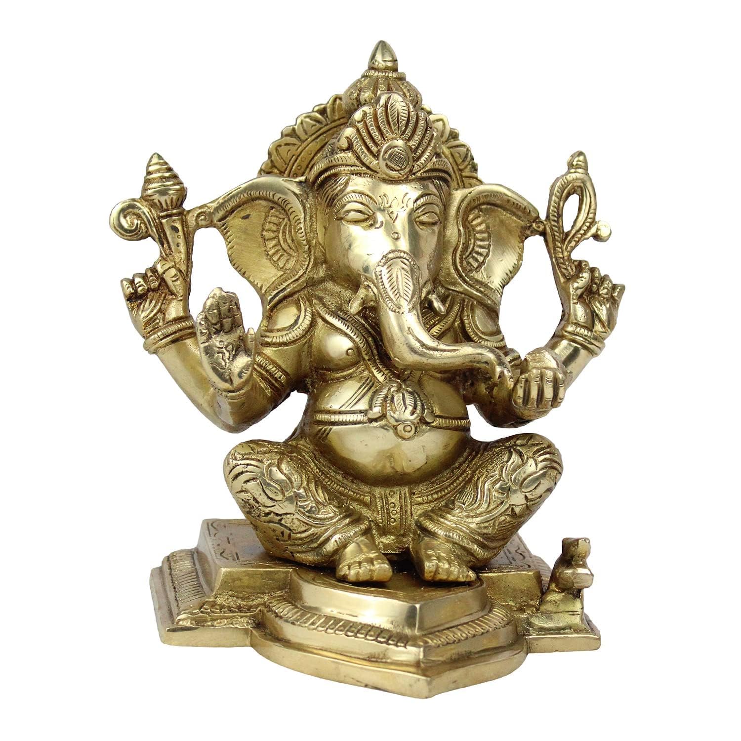 Svarup Brass Sitting Ganesha Idol in Gold Color Height 7 Inch Weight 3 Kg