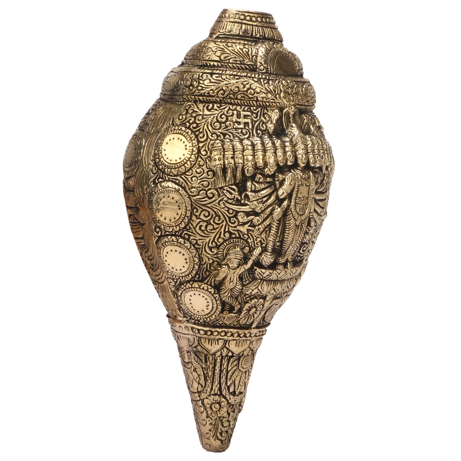 SVARUP Brass Vishnu Virat Roop Shankh Wall Hanging Conch Table Top 10 Inch Gold Standard 1 Pcs