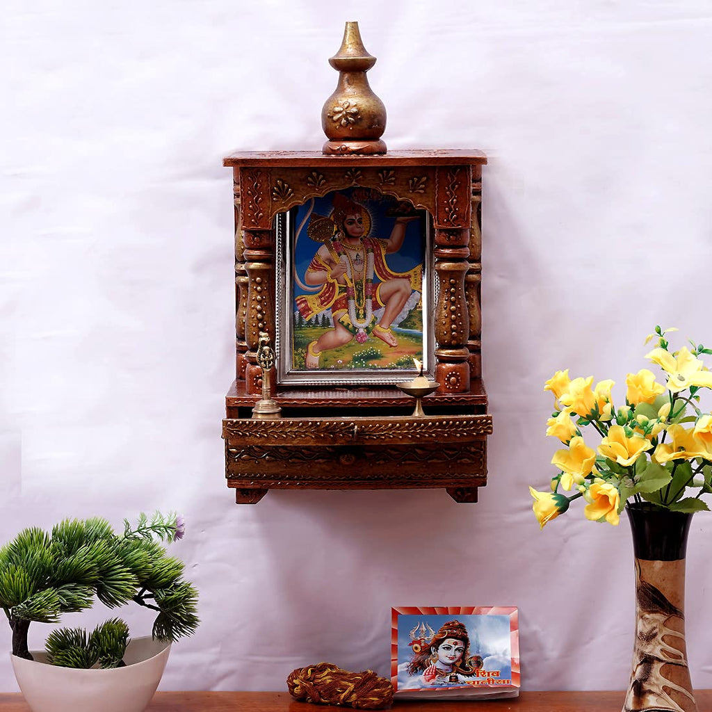 CRAFT TREE Handpainted 16'' Wood Temple for Home | Pooja Mandir for Home and Office | Wall Mounted Temple