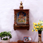 CRAFT TREE Handpainted 16'' Wood Temple for Home | Pooja Mandir for Home and Office | Wall Mounted Temple